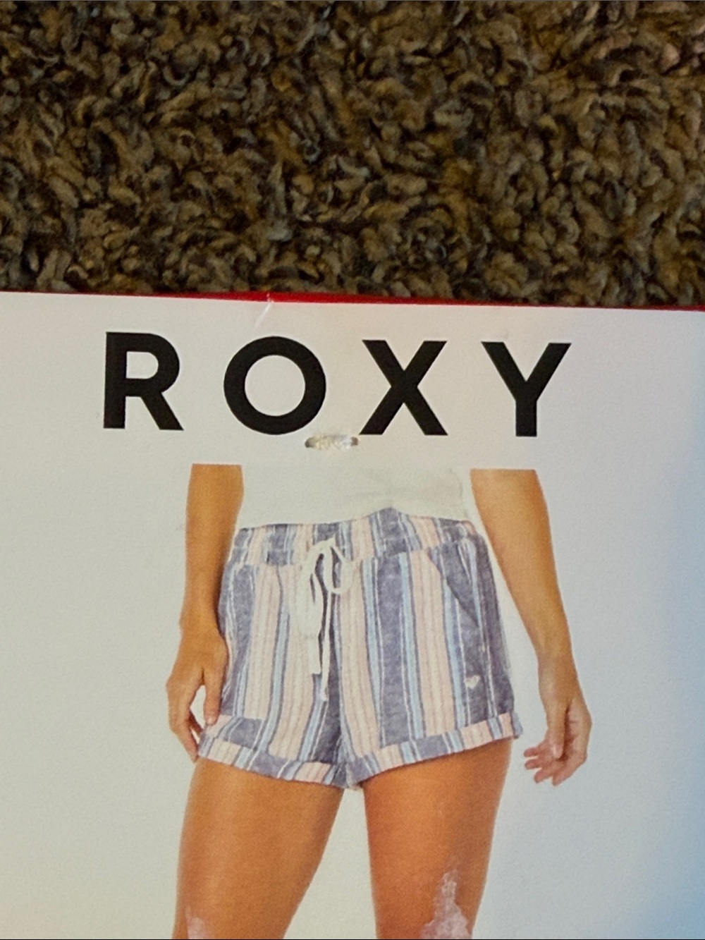 Roxy Women's Blue, White and Pink Striped Drawstring Shorts